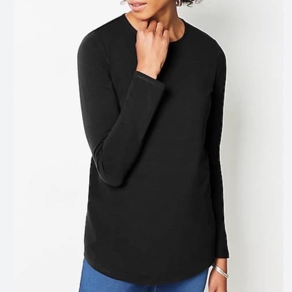 J.Jill Pure Jill Shirttail Tee Black Long Sleeve - Picture 1 of 4